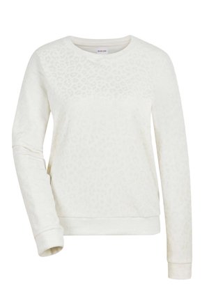 Off-White Langarm-Sweatshirt mit dezenter Leopardenmustertextur und rundem Halsausschnitt, ausgestattet mit gerippten Bündchen und Saum.