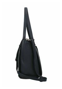 Sac à main en cuir marine avec une surface texturée, deux longues poignées et une bandoulière amovible. Dispose d'une fermeture à glissière et d'un design minimaliste.