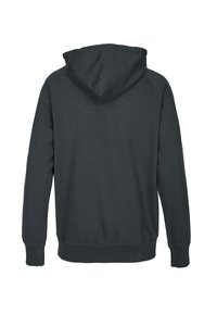 Sudadera gris oscuro con un bolsillo canguro frontal, capucha ajustable con cordón y puños y dobladillo acanalados. Tejido de mezcla de algodón suave.