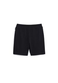 Calções atléticos pretos com textura suave, cintura elástica e corte simples, sem bolsos nem detalhes adicionais.