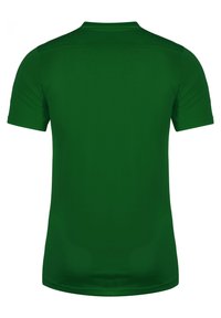 Groene sportt-shirt gemaakt van lichtgewicht, ademend materiaal. Korte mouwen, ronde halslijn en een gladde textuur zonder zichtbare patronen of accenten.