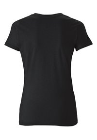 Black short-sleeve t-shirt made of soft fabric, featuring a round neck and a smooth texture, with no visible patterns or accents.
