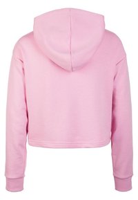 Felpa rosa cropped in tessuto morbido, con cappuccio, maniche lunghe e polsini a costine per un look aderente. Design semplice senza motivi.