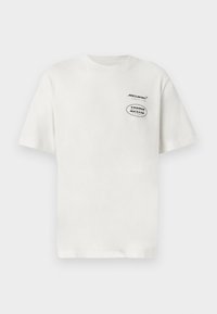 Hvit bomull t-skjorte med korte ermer, rund hals og frontgrafikk: McLaren-logoen og en ekstra oval logo med tekst.