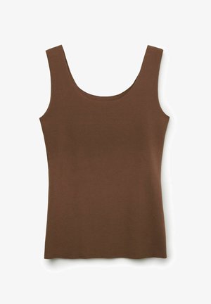 Braunes Baumwoll-Tanktops mit einem runden Ausschnitt und breiten Schulterträgern. Glatte Textur und taillierte Passform, mit geradem Saum.