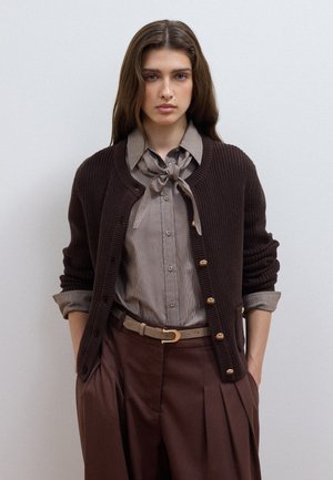 Les Copains, CREW-NECK KNIT CARDIGAN - Cardigan - chocolate brown