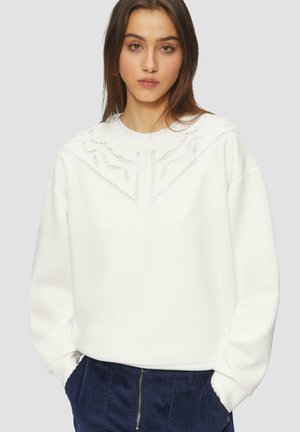 FEMININES MIT LOCKSTICKEREI AM AUSSCHNITT - Sweater - creme
