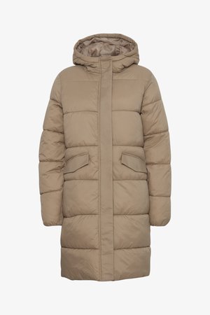Bežna puffer jakna s kapuljačom, s patentnim zatvaračem, dva prednja džepa, sa šivenim dizajnom i dugom siluetom. Glatka, podstavljena tekstura.