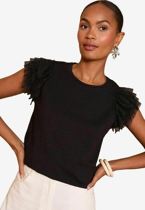 Love & Roses REGULAR FIT - FRILL SLEEVE - Marškinėliai su spaudiniu - black