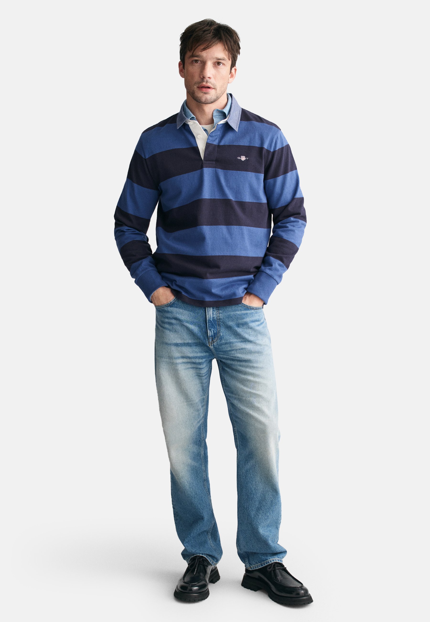 OVY Heavy Cotton Classic Rugger Shirt Ⓜ️ GANT STRIPE HEAVY RUGGER - Long sleeved top - vintage blue