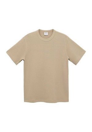 Beige short-sleeve t-shirt made of soft fabric. Features a crew neckline and a relaxed fit. No visible patterns or accents.