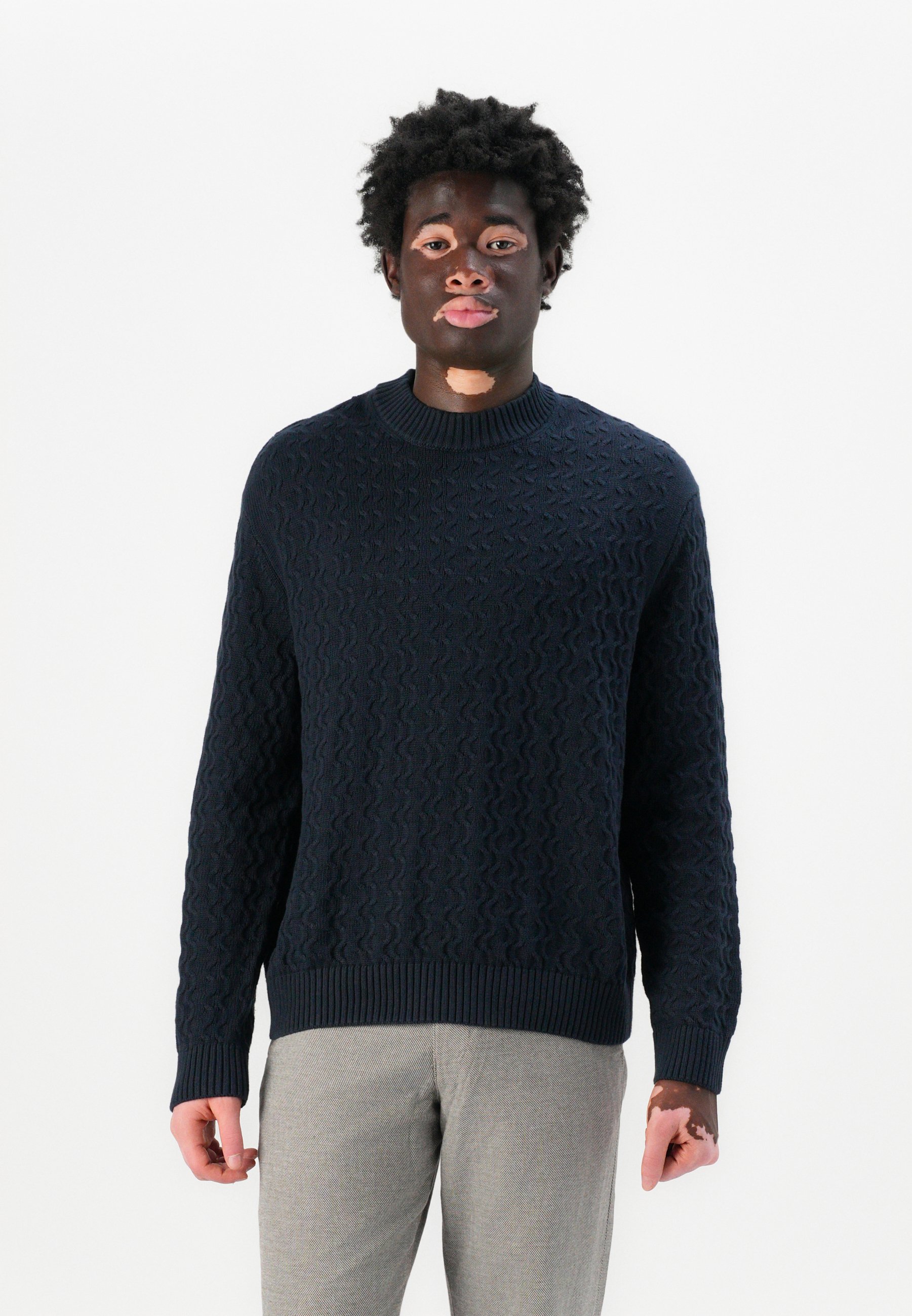 Slhwes Selected Homme Maglione Uomo In Puro Cotone A Righe - Scollo Rotondo E Maniche Lunghe