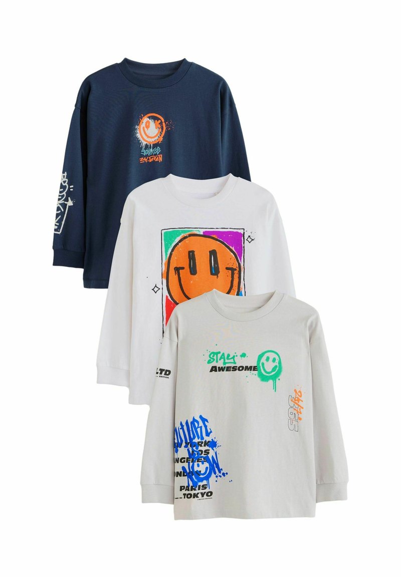 Next GRAPHIC 3 PACK REGULAR FIT - Pitkähihainen paita - navy blue white grey graffiti