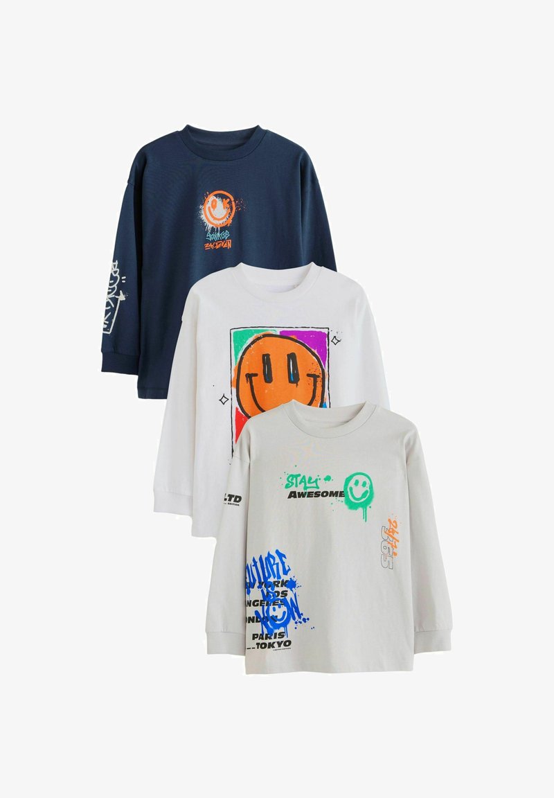 Next GRAPHIC 3 PACK REGULAR FIT - Pitkähihainen paita - navy blue white grey graffiti