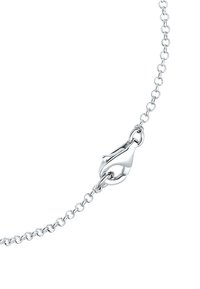 Silver chain necklace featuring small, round links with a lobster claw clasp; polished surface with a smooth texture.