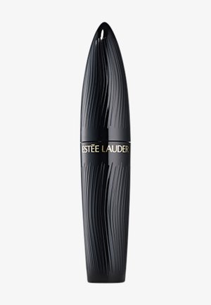Black textured mascara tube with gold "ESTÉE LAUDER" logo on center band, shaped like a sleek, tapered cylinder.