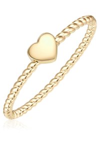 Auksinis susuktas vielos žiedas su glotniu širdies akcentu. Širdis yra poliruota ir išsiskiria ant žiedo.