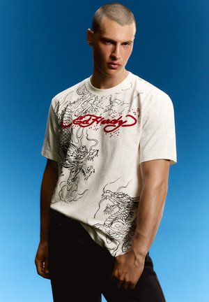 Bershka, ED HARDY PRINT T-SHIRT - Print T-shirt - white