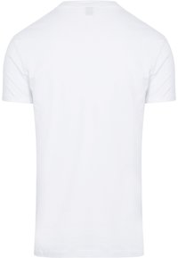 Witte t-shirt met korte mouwen, ronde hals, gemaakt van katoen, met een gladde textuur, heeft een klein label aan de achterkant van de halslijn.