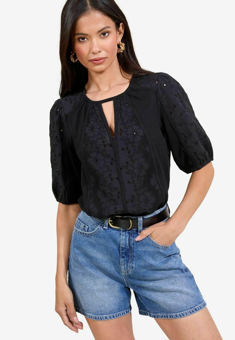 Lipsy REGULAR FIT - BRODERIE PUFF SLEEVE - Blūze - black