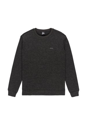 Mørkegrå sweatshirt lavet af blødt stof, med rund halsudskæring, lange ærmer og et lille mærkat på brystet.