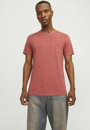 Jack & Jones, ESPLIT NECK   - T-Shirt basic - red ochre