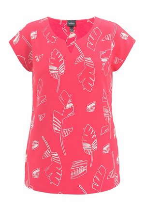 Ulla Popken, PALM LEAF PRINT CAP SLEEVE TEE - T-shirt print - pink