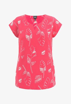 Ulla Popken, PALM LEAF PRINT CAP SLEEVE TEE - Print T-shirt - pink