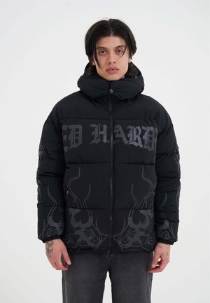 FLAMING ROSE OUTLINE REVERSIBLE PUFFER  - Winter jacket - black