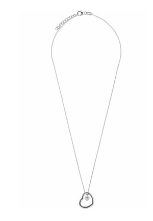 Sølv hjertehalskæde med et indre hjerteaccent. Har en delikat kæde og en klipslukning. Enkel og elegant design.