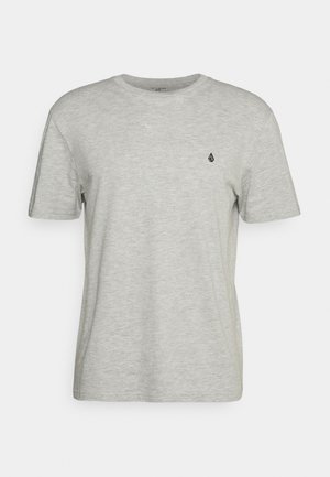 Gray, short-sleeve t-shirt made of soft fabric, featuring a round neckline and a small black logo on the left chest.