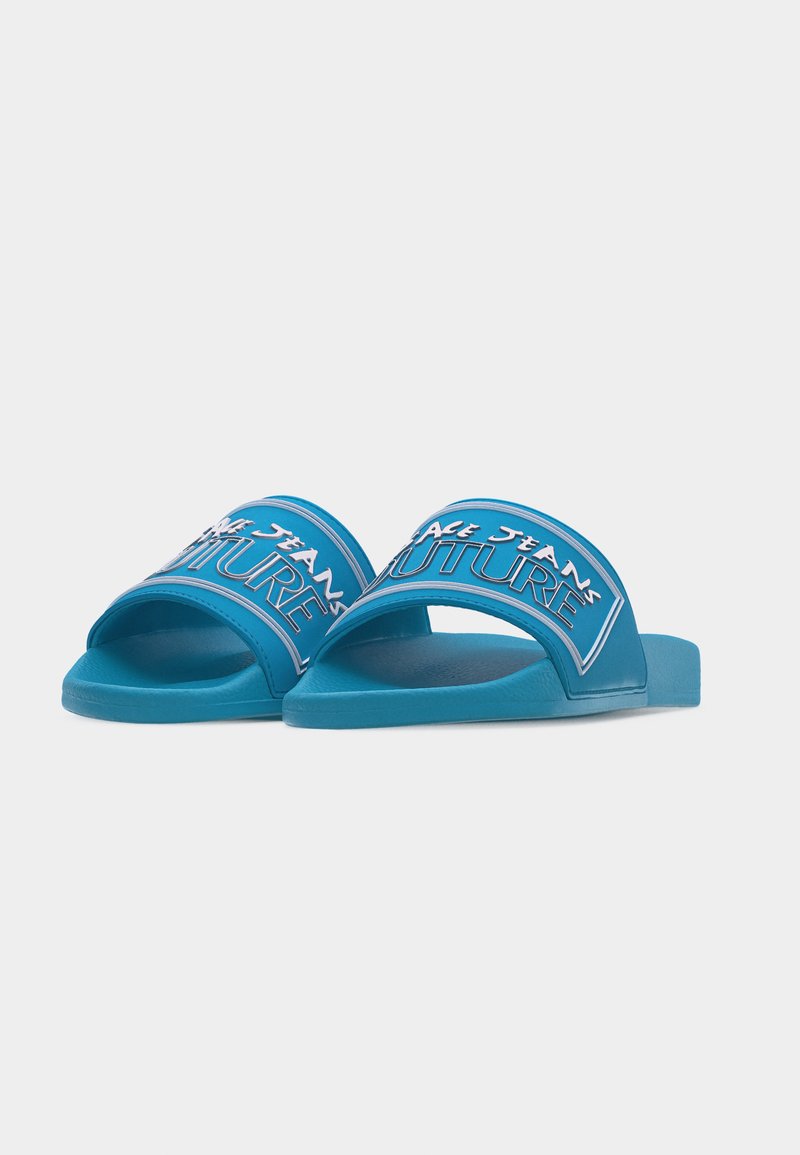 Versace Jeans Couture Bright Blue Signature Pool Slide- Versace Jeans Couture Blue Signature Platform Slide Sandals  main image 4