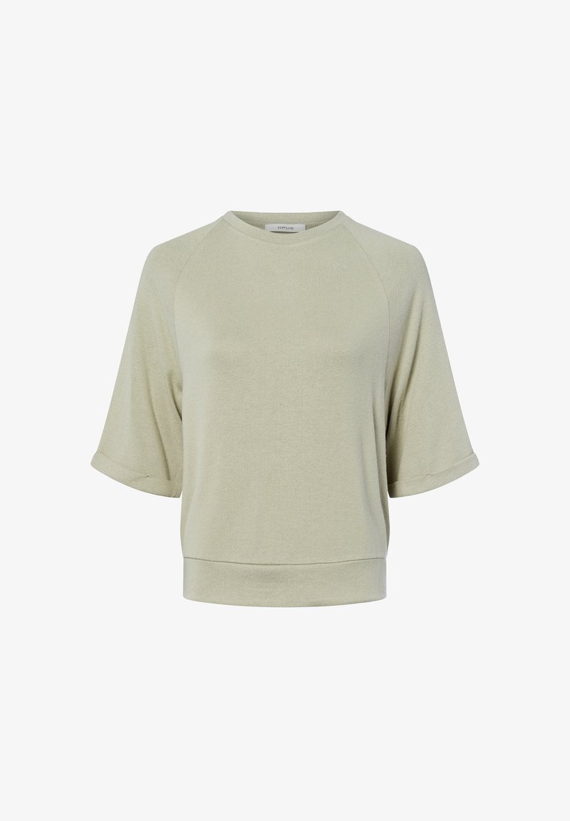 Jasnozielona koszulka krótki rękaw, wykonana z miękkiego materiału, o luźnym kroju. Ma klasyczny dekolt i mankiety, minimalistyczny design.