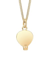 Guldfarvet vedhængsniveau med design af luftballon; lavet af 925 sterling sølv med en glat, poleret overflade.
