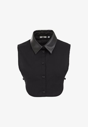 Black detachable shirt collar with buttons down the front and a smooth, leather-like pointed collar on top.