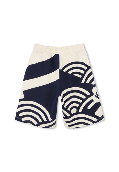 Shorts de bain bleu marine et crème avec un motif ondulé, une taille élastique et une coupe confortable. Fabriqués en matériau léger et respirant.