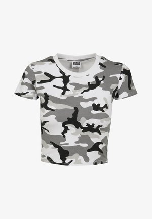 LADIES STRETCH JERSEY CROPPED TEE - Print T-shirt - white