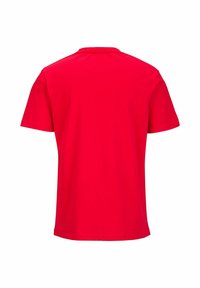 Rood T-shirt met korte mouwen, gemaakt van katoen, met een ronde halslijn en een gladde textuur. Achterzijde zonder graphics of patronen.