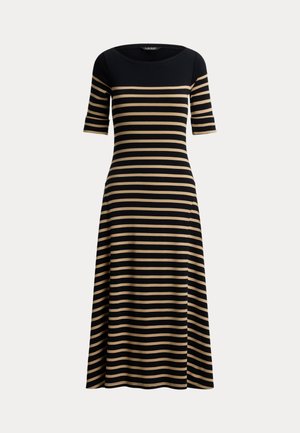 Lauren Ralph Lauren, BRETON-STRIPE COTTON RIBBED MIDI DRESS - Neulemekko - black/birch tan
