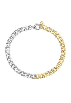 Silber- und Goldkette Armband mit alternierenden Gliedern, einem Karabinerverschluss und einem kleinen Akzent am Verschluss mit einem Logodetail.
