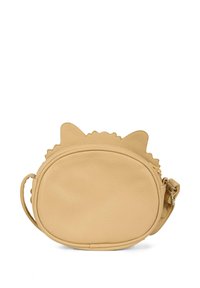 Borsa a tracolla rotonda beige realizzata in pelle testurizzata, con orecchie da gatto e bordo ondulato. Incluso un tracolla regolabile.