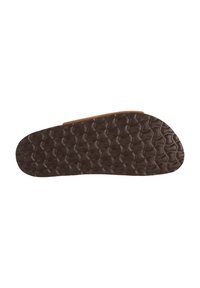 Semelle en caoutchouc marron avec un motif diamant texturé, présentant un bord légèrement surélevé. La forme est profilée pour s'adapter au pied, sans détails supplémentaires.