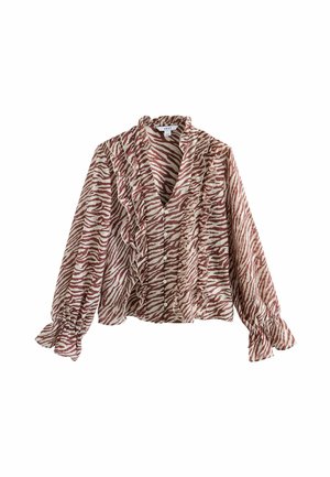 Next, REGULAR FIT - RUFFLE DETAIL LONG SLEEVE BLOUSE - Button-down blouse - chocolate ecru zebra print