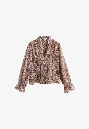 Next, REGULAR FIT - RUFFLE DETAIL LONG SLEEVE BLOUSE - Blúzka so zapínaním na gombíky - chocolate ecru zebra print