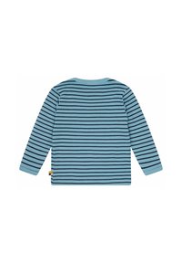 Camicia a maniche lunghe di colore azzurro chiaro con righe orizzontali blu scuro. Presenta un collo a giro e polsini a costine. Piccolo etichetta sul lato.