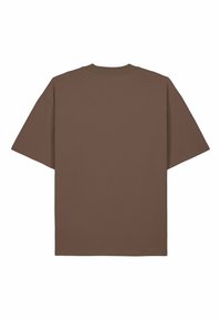 T-shirt marron uni à manches courtes avec col rond, vu de dos sur fond blanc.