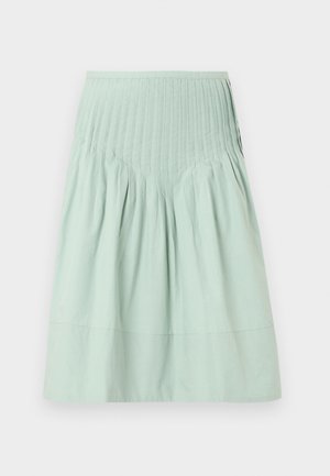 Lysegrøn bomuldsskjørt med en samlet design og plisseret taljebånd. Kant er lige, med en glat tekstur og uden synlige mønstre.