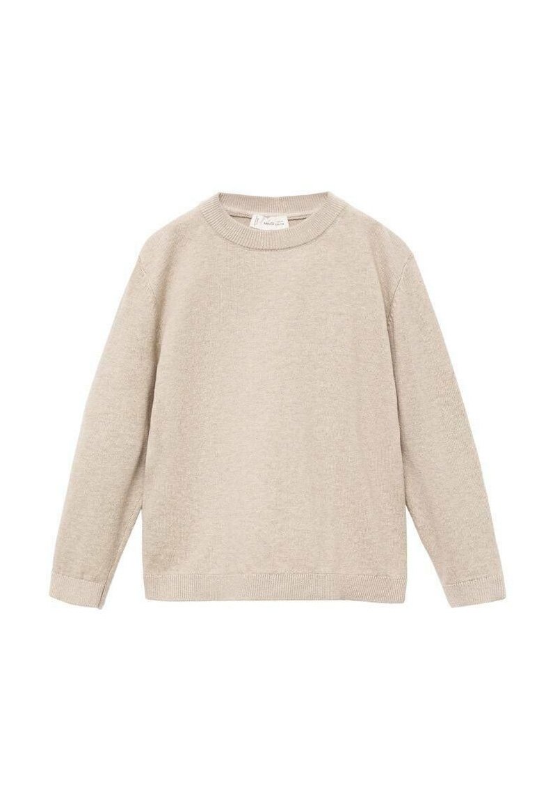 Světle béžový svetr s dlouhými rukávy, kulatým výstřihem, strukturovanou pleteninou a žebrovanými manžetami a spodním lemem. Minimalistický design, bez dalších akcentů.