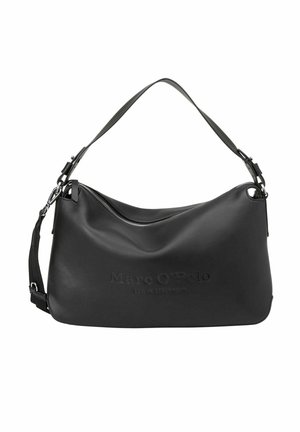 Borsa a tracolla in pelle nera con cerniera argento, tracolla regolabile e staccabile e logo in rilievo "Marc O'Polo" sul davanti.