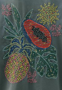 Next EMBROIDERED FRUIT BACK GRAPHIC SHORT SLEEVE CREW NECK  - Triko s potiskem - charcoal green